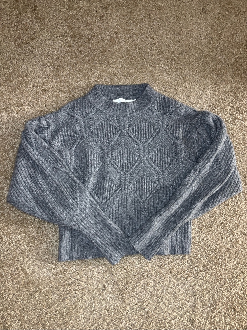 Astr Gray Diamond Cable-Knit Turtleneck Sweater
